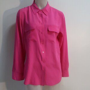 Womens Equipment Femme (Item- 68) Bright Pink Pure Silk Blouse Top M